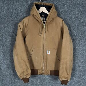 Vintage Carhartt Jacket Mens Large Brown Hooded Duck Bomber Zip USA J140-BRN